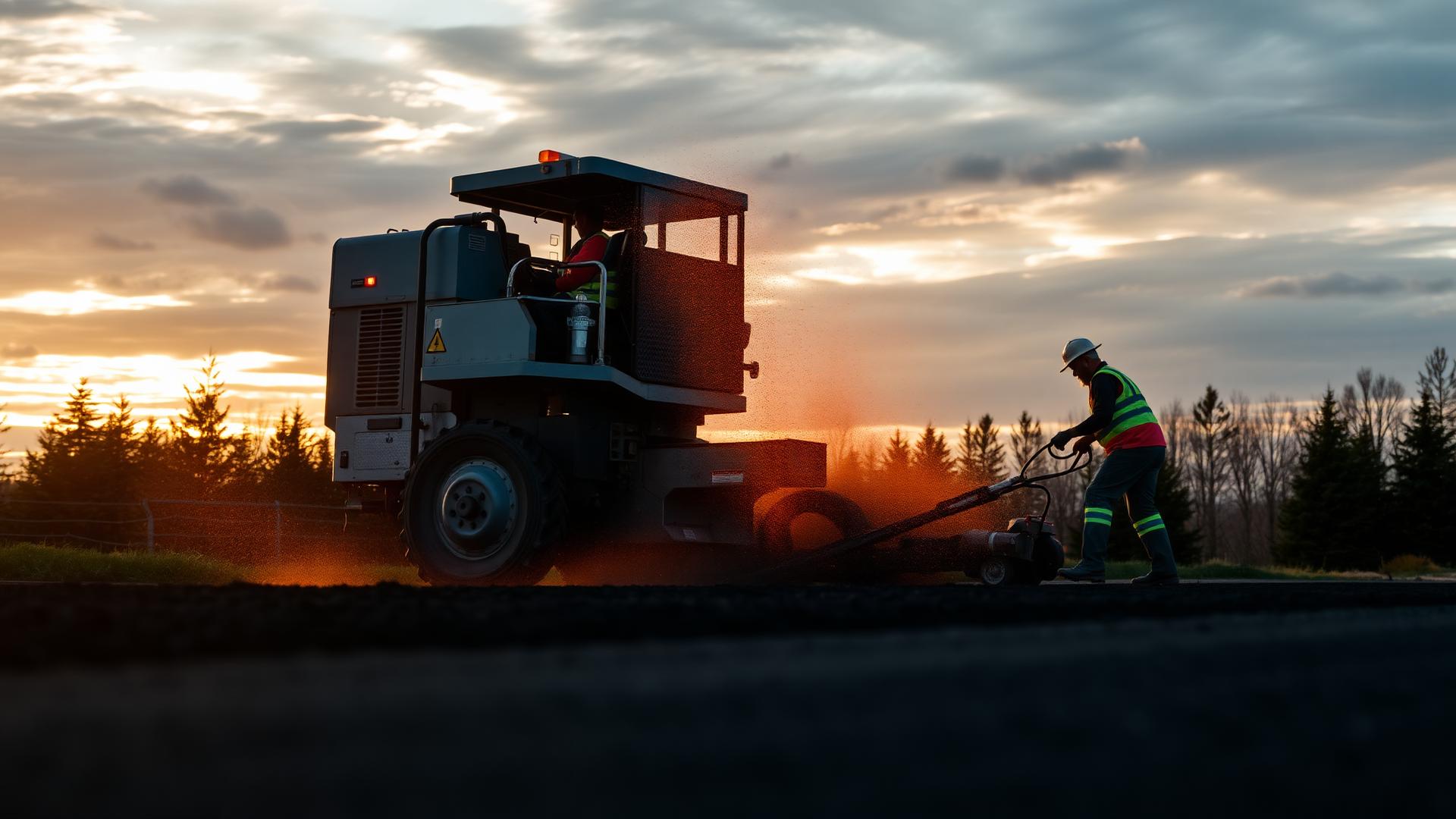 Équipe de Groupe TB au travail sur une surface d'asphalte à Québec